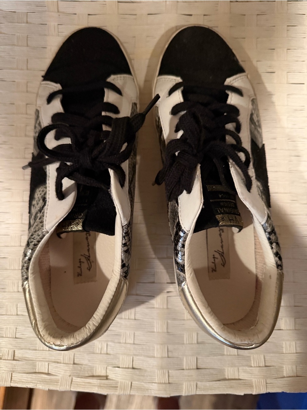 Vintage Havana Black & White Women's Sneakers with Snakeskin Accent